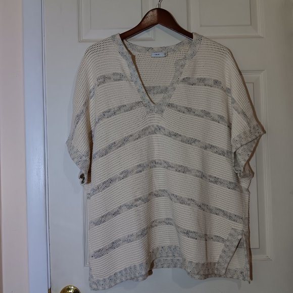 Vince Speckle Stitch Popover Textured Sweater Ivory and Gray XS/S - Picture 2 of 7